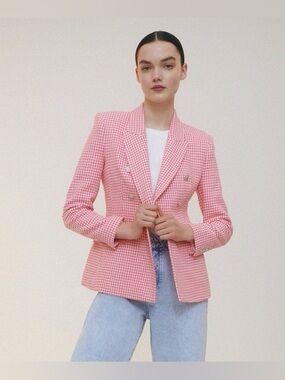 ZARA Tailorer Pink houndstooth Double-Breasted Women's Blazer